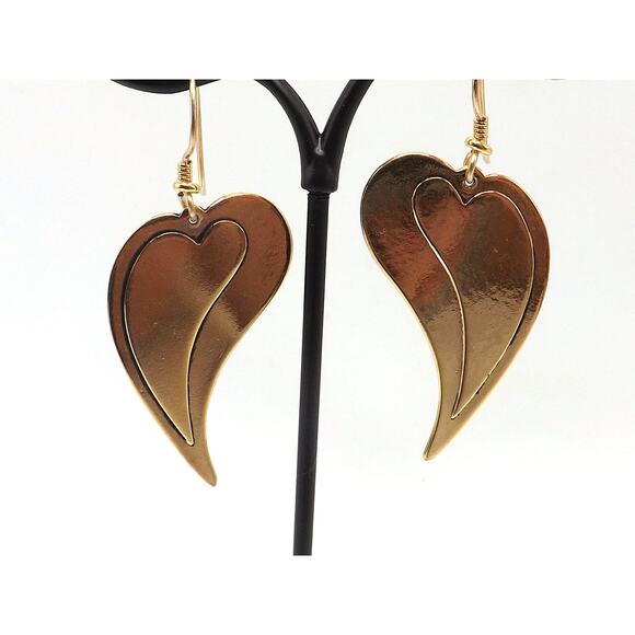 Laurel Burch Large Heart Earrings, Gold Plated, 1980s Vintage Jewelry - Picture 10 of 10